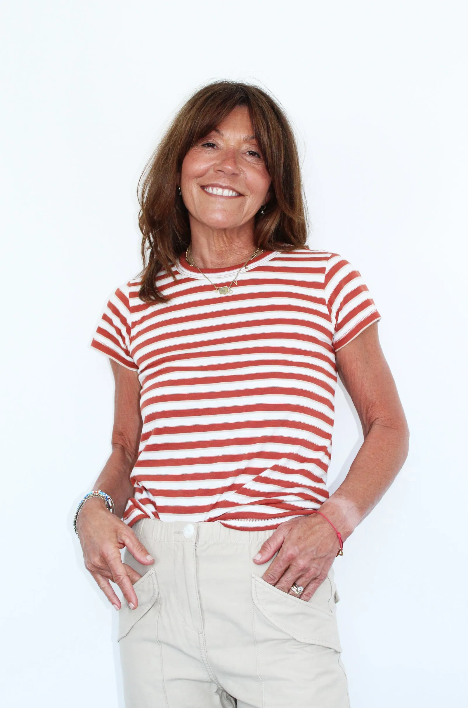 R&B The Slub Striped Tee in Redmulti