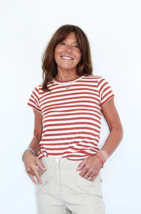 R&B The Slub Striped Tee in Redmulti