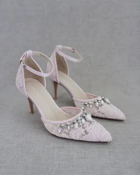 Rhinestone Embellished Lace Heels
