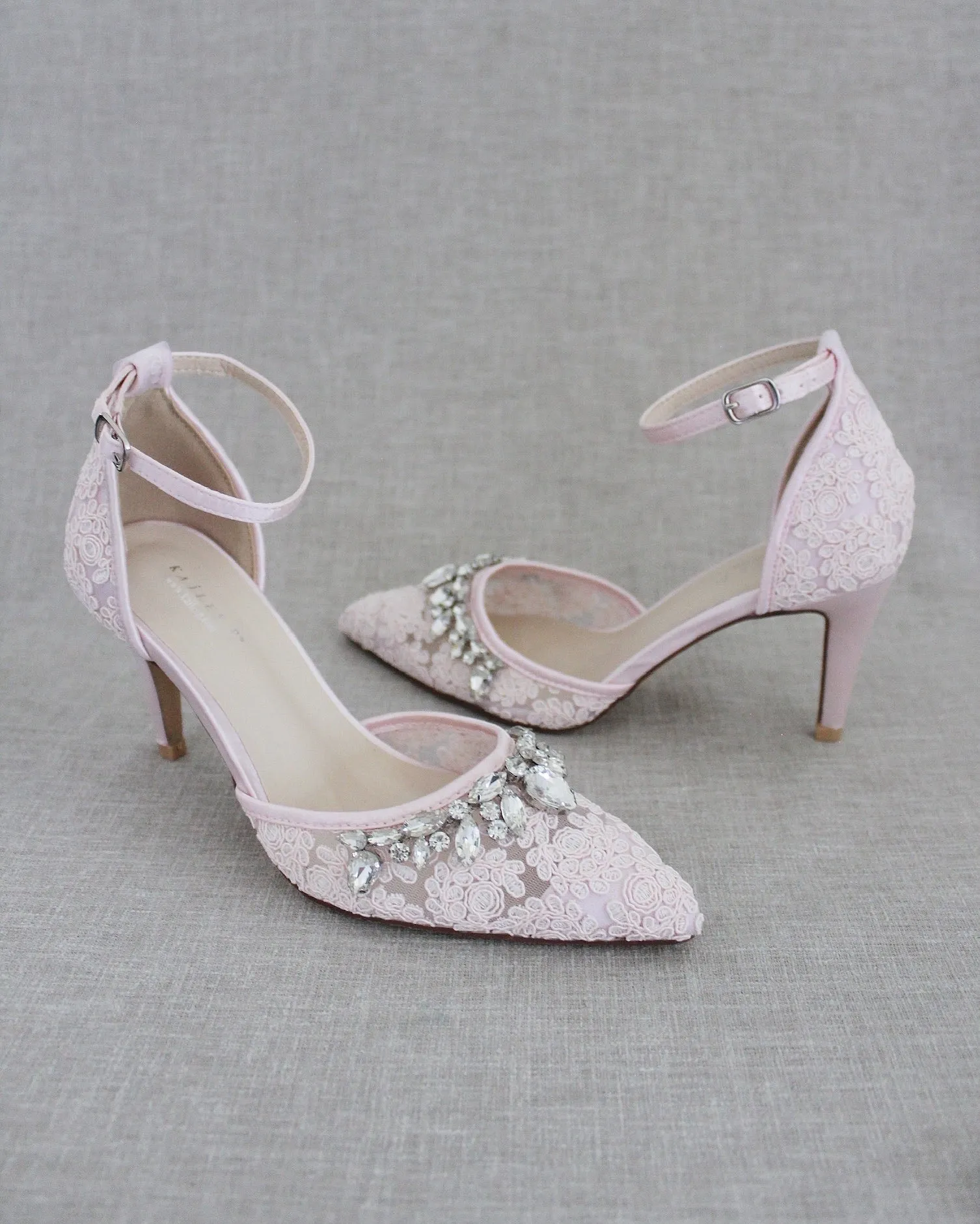 Rhinestone Embellished Lace Heels