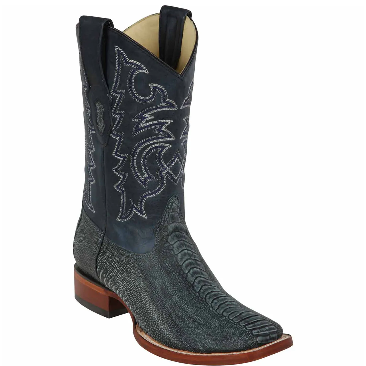 Rustic Blue Ostrich Leg Boots