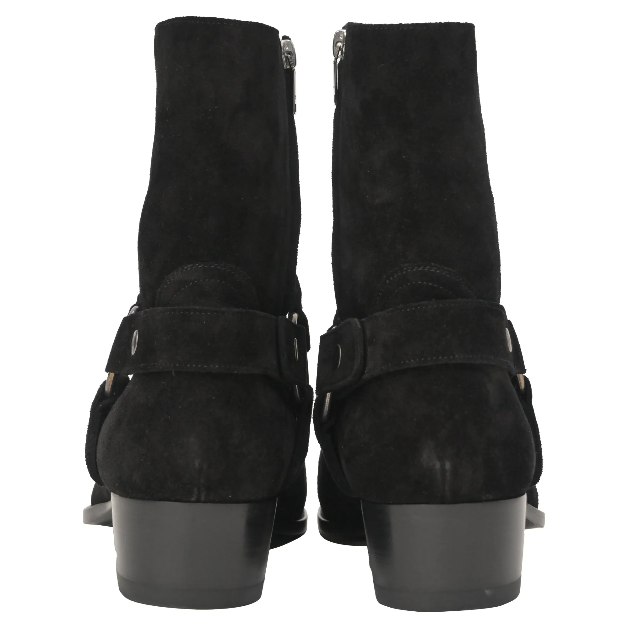Saint Laurent Wyatt Harness Boots in Black Suede