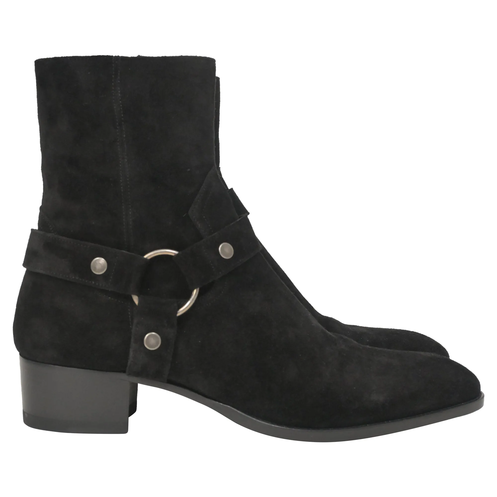 Saint Laurent Wyatt Harness Boots in Black Suede