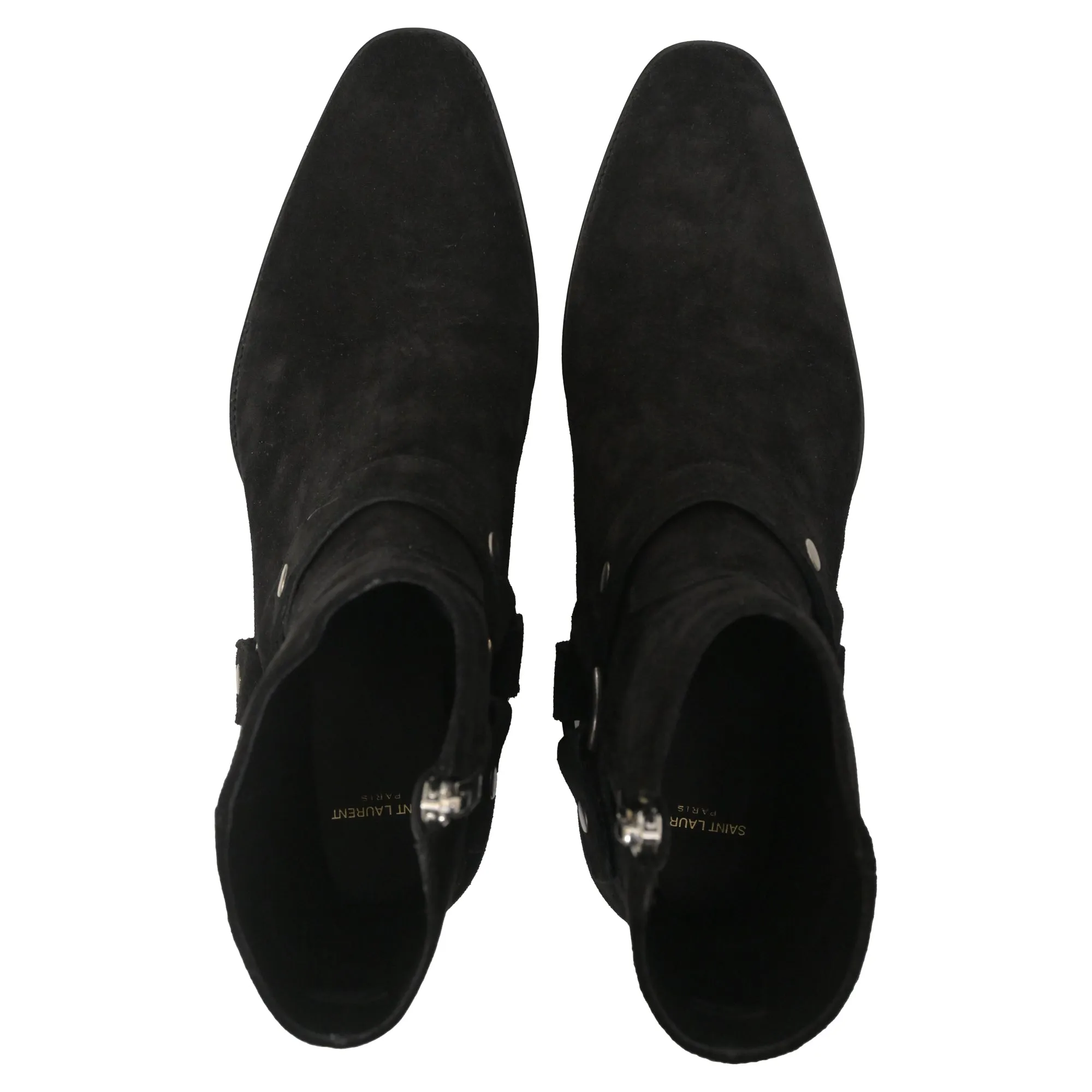 Saint Laurent Wyatt Harness Boots in Black Suede