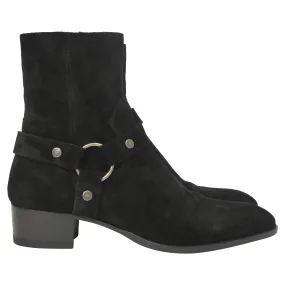 Saint Laurent Wyatt Harness Boots in Black Suede