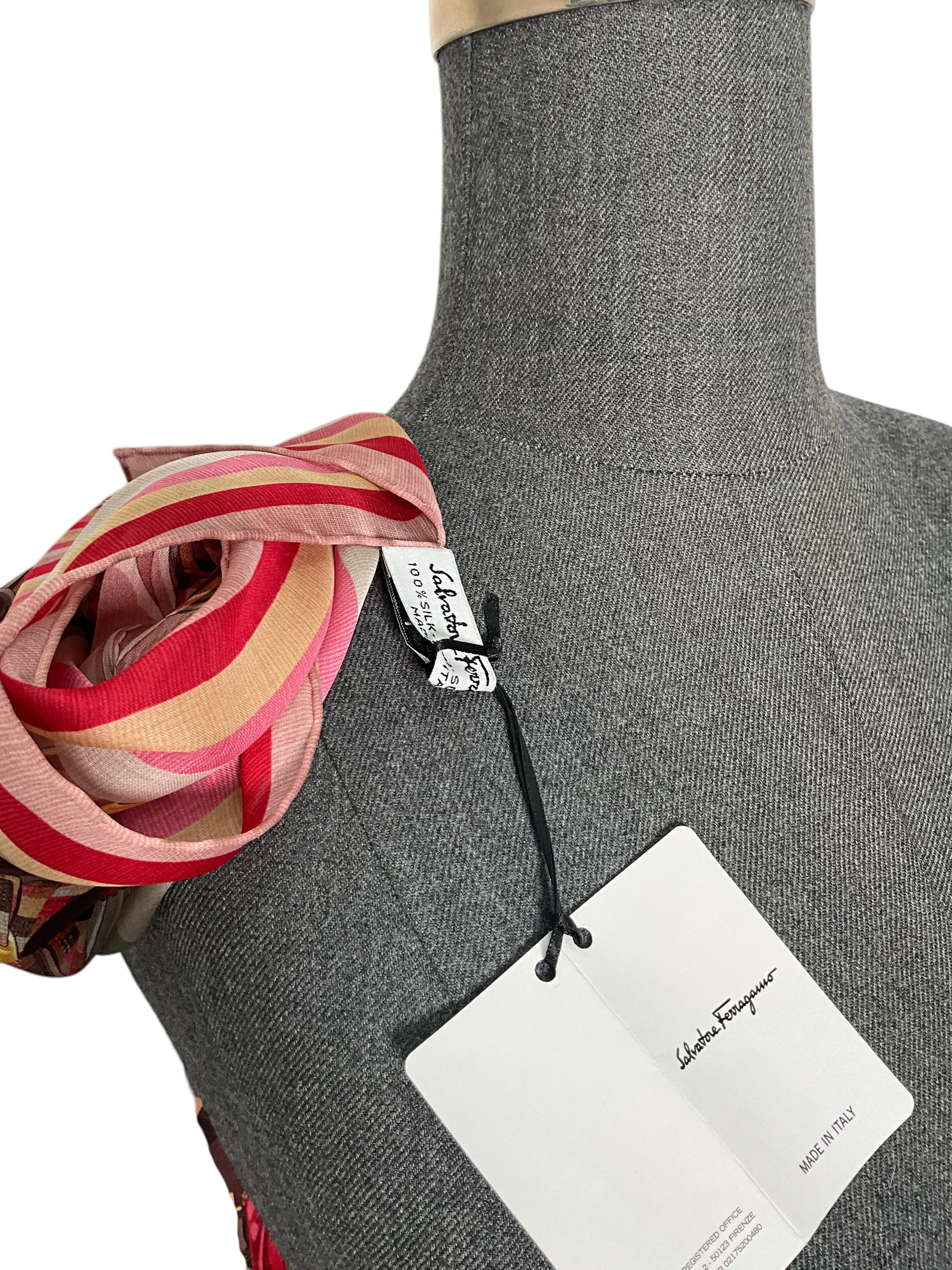 Salvatore Ferragamo Vara Bow Print Silk Oblong Scarf NEW