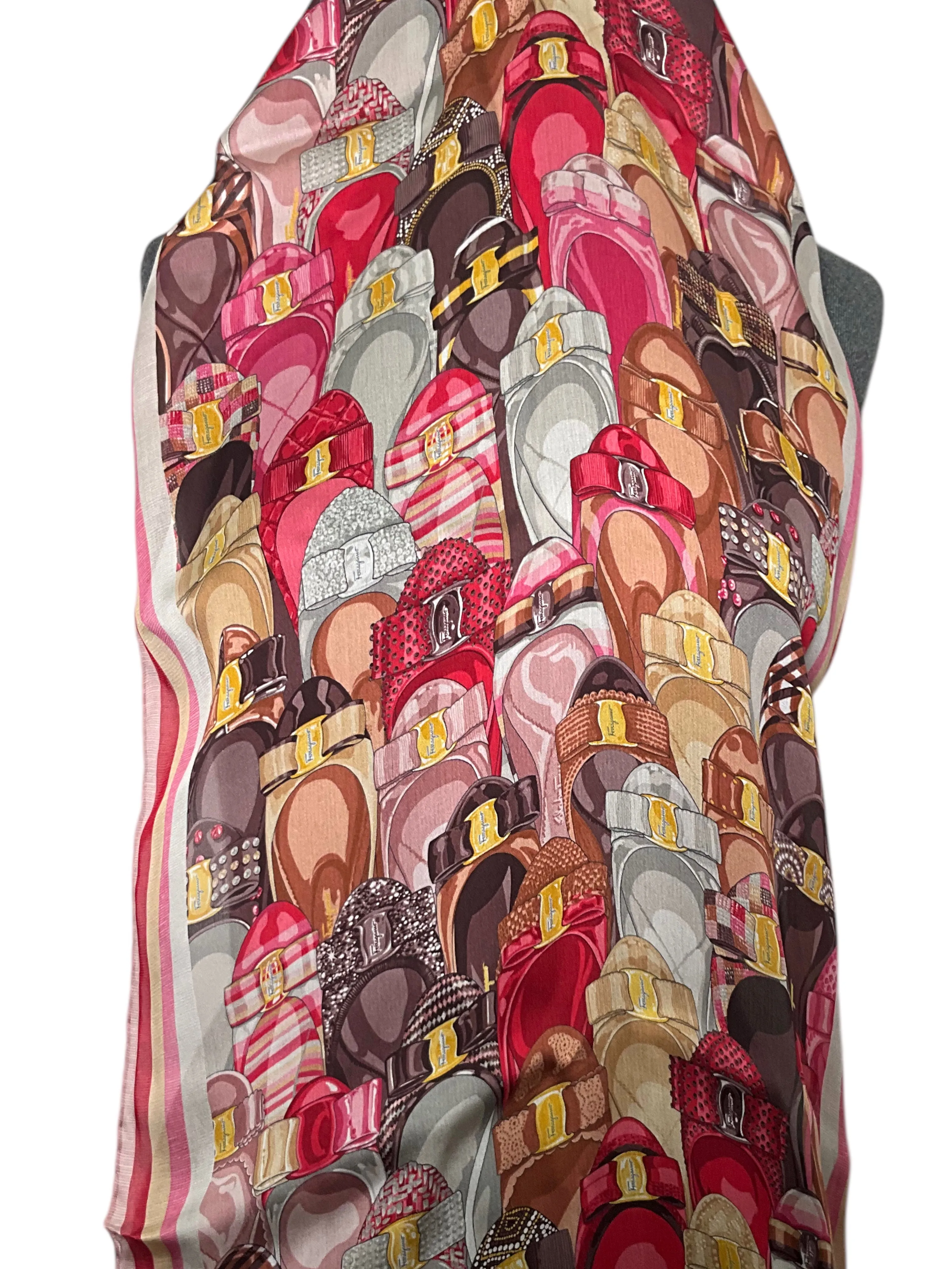 Salvatore Ferragamo Vara Bow Print Silk Oblong Scarf NEW