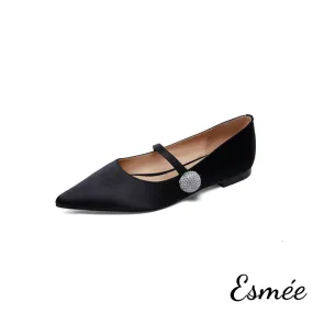 Silk Mary Janes with Diamond Button