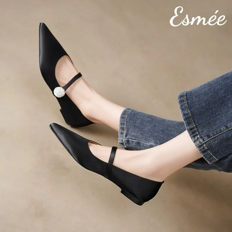 Silk Mary Janes with Diamond Button