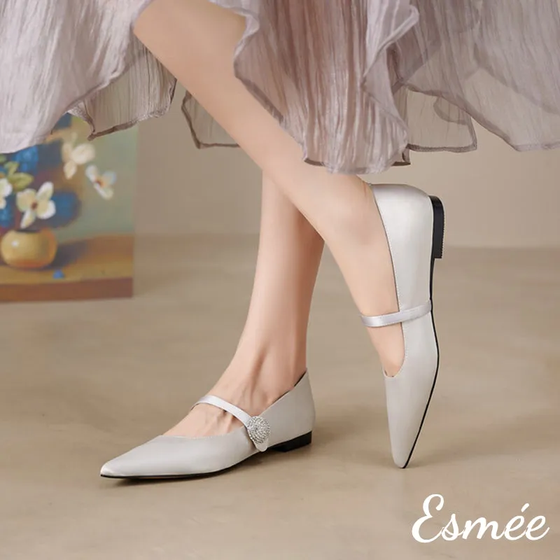 Silk Mary Janes with Diamond Button