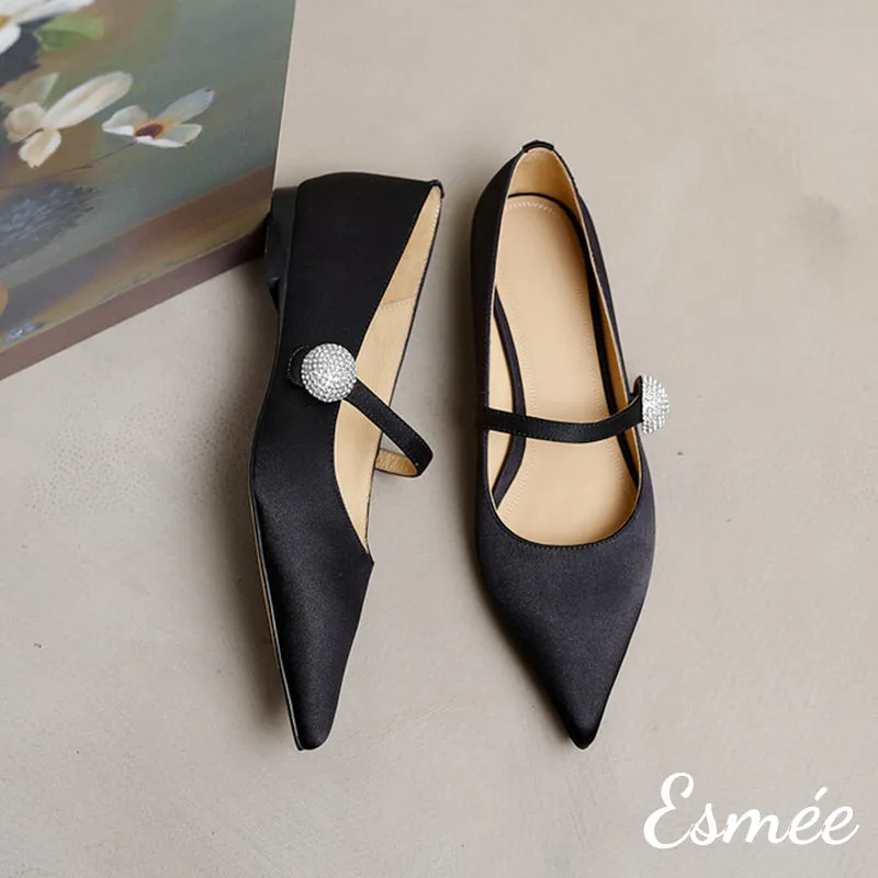 Silk Mary Janes with Diamond Button