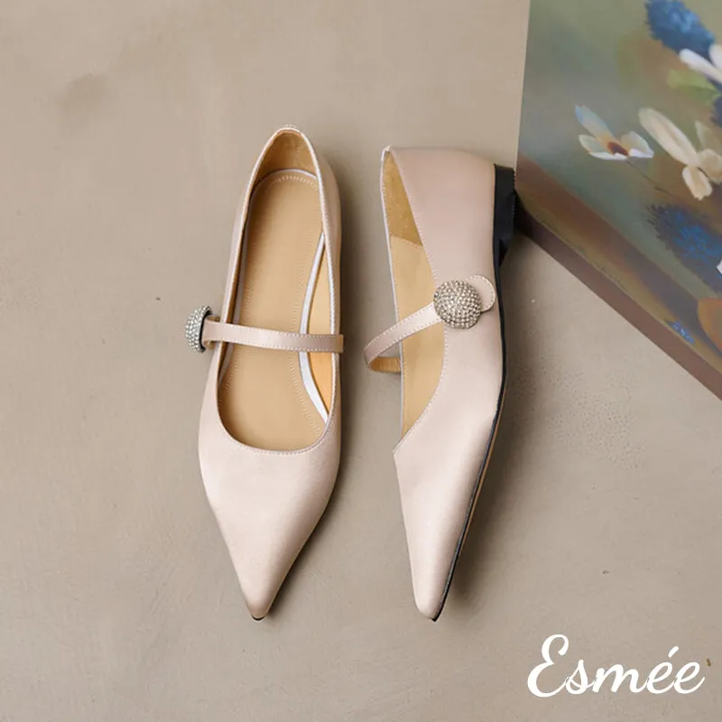 Silk Mary Janes with Diamond Button
