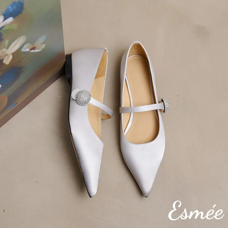 Silk Mary Janes with Diamond Button