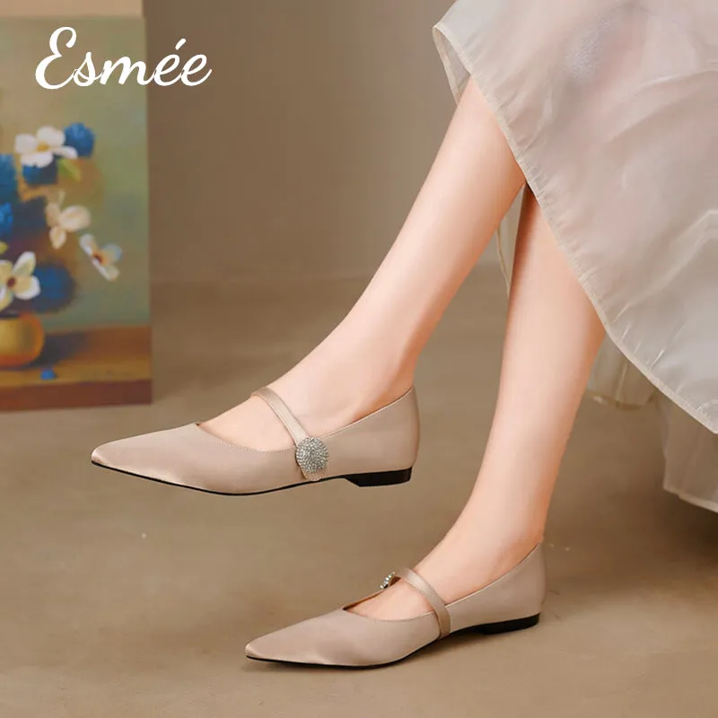 Silk Mary Janes with Diamond Button