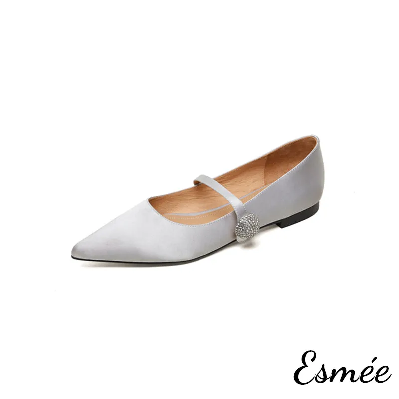 Silk Mary Janes with Diamond Button