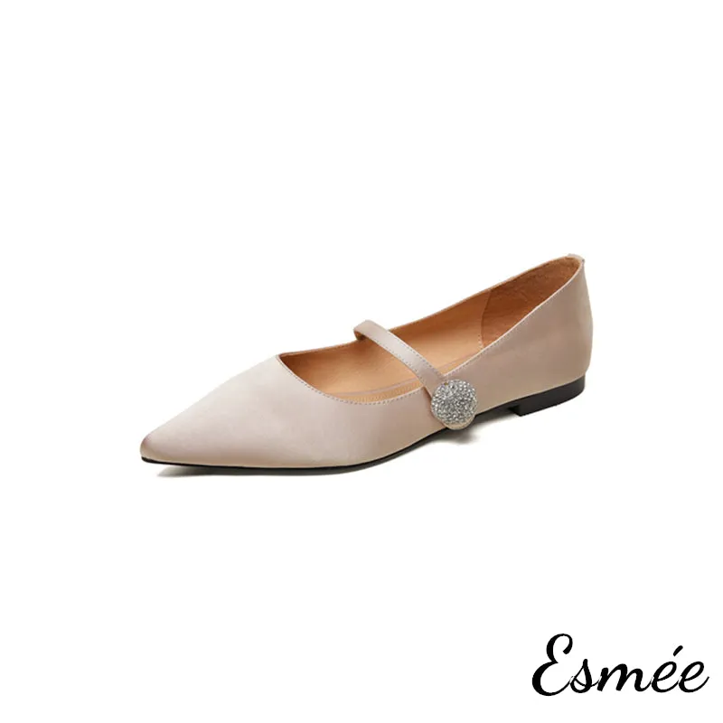 Silk Mary Janes with Diamond Button