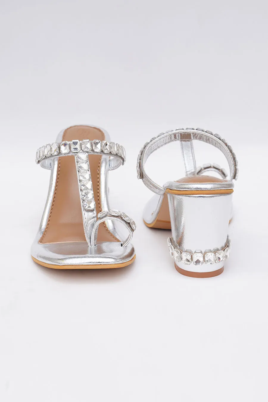 Silver Diamond Stud Kolhapuri Heels