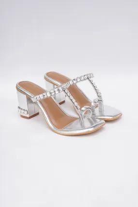 Silver Diamond Stud Kolhapuri Heels