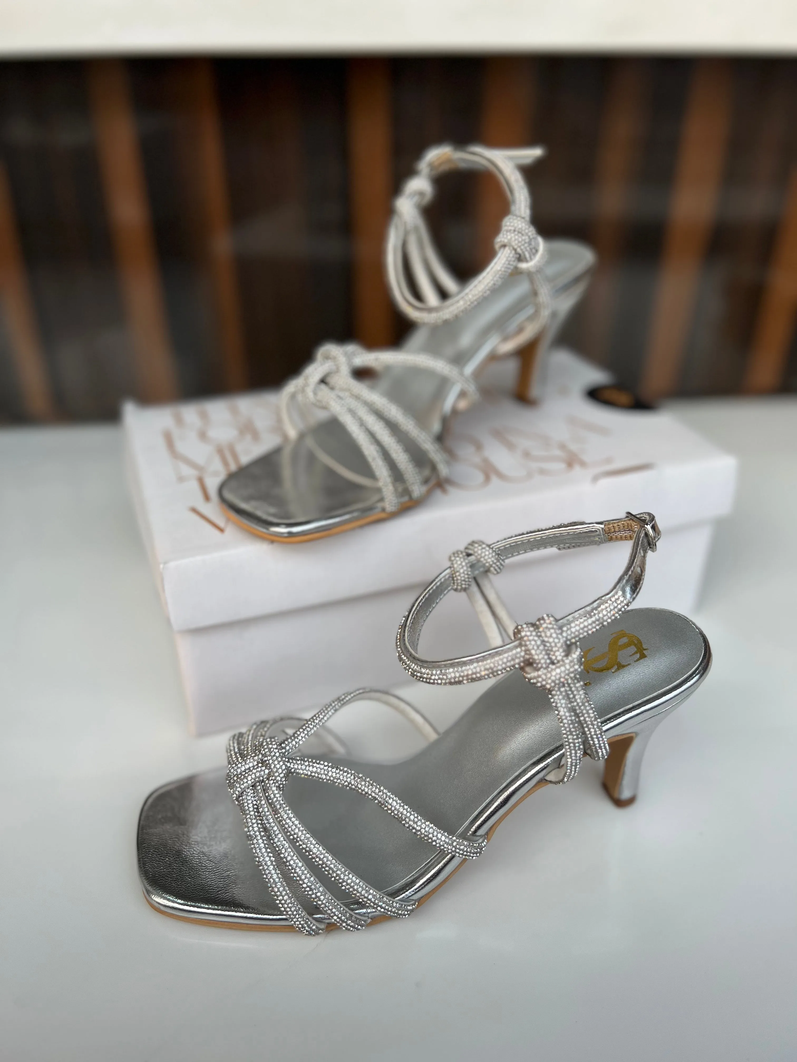 Silver Lacey tops Heels