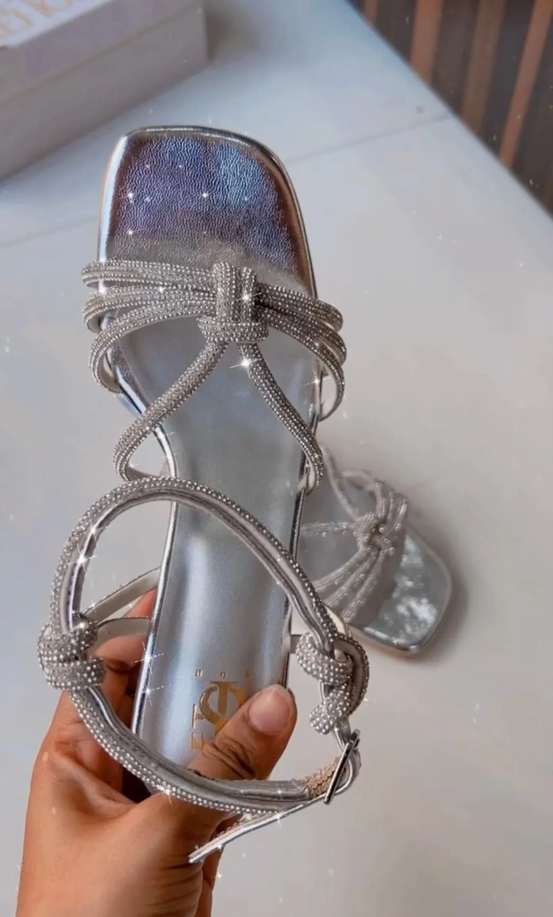 Silver Lacey tops Heels