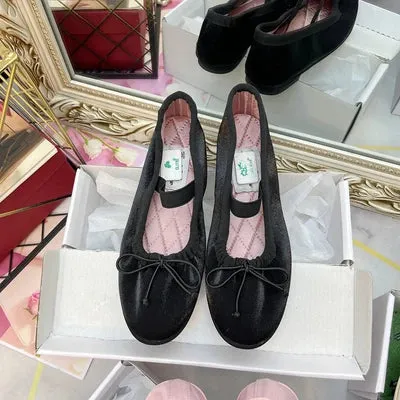 Sohiwoo Korea Flats Spring/Autumn Flats Women Shoes Fashion Mary Jane Shoes Round Toe Women's Shoes Bow Silk Satin Ballet Flats
