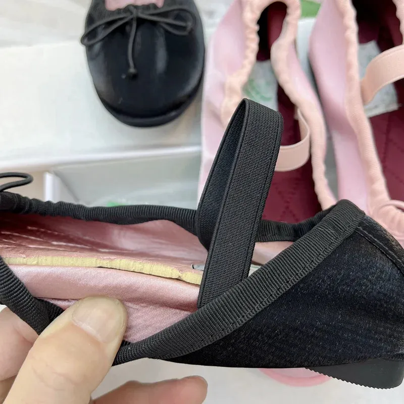 Sohiwoo Korea Flats Spring/Autumn Flats Women Shoes Fashion Mary Jane Shoes Round Toe Women's Shoes Bow Silk Satin Ballet Flats