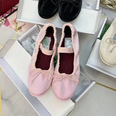 Sohiwoo Korea Flats Spring/Autumn Flats Women Shoes Fashion Mary Jane Shoes Round Toe Women's Shoes Bow Silk Satin Ballet Flats