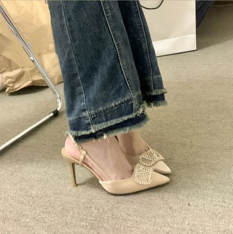 Tillbuy Victory diamond back strap cowhide high heels