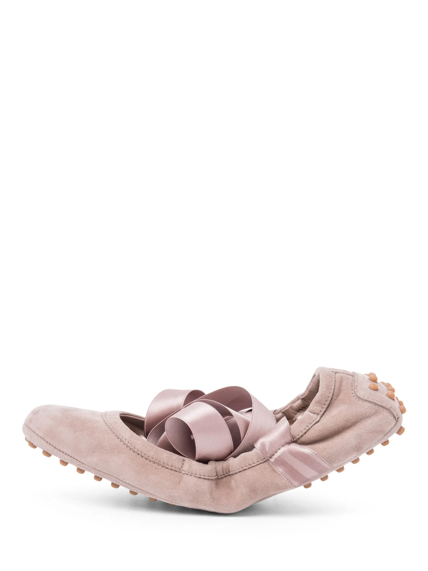 Tod`s Suede Ballet Flats with Ribbons Taupe