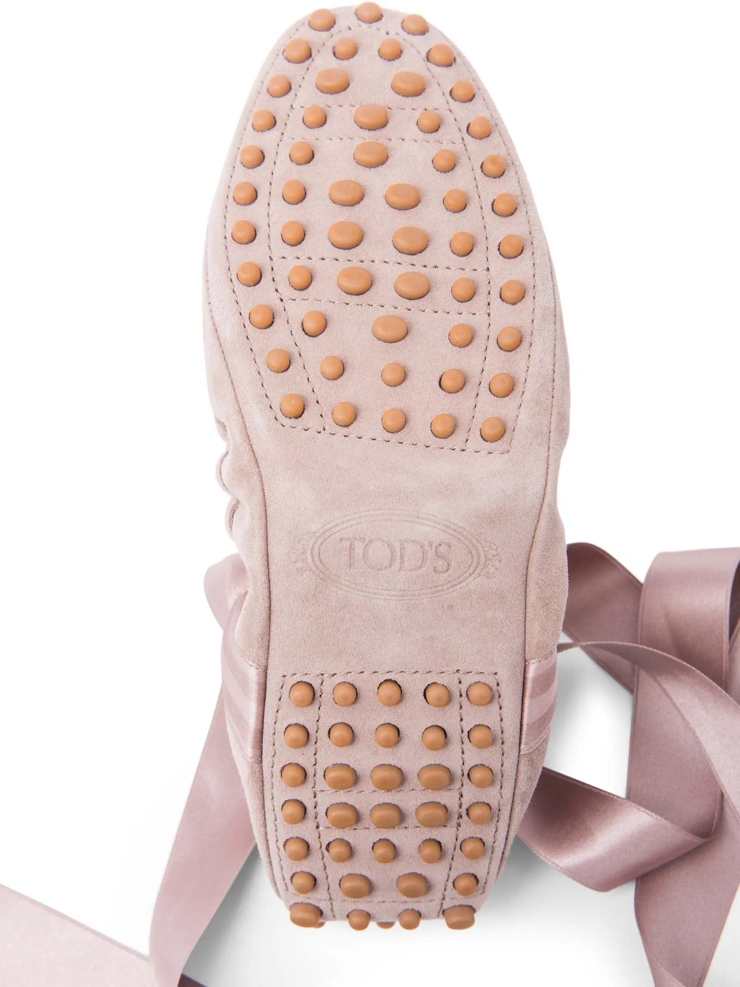 Tod`s Suede Ballet Flats with Ribbons Taupe