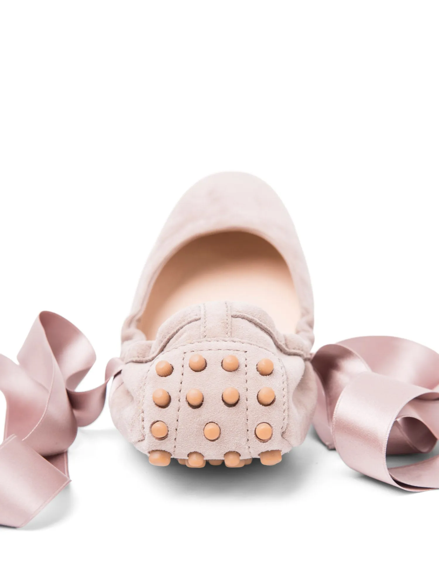 Tod`s Suede Ballet Flats with Ribbons Taupe