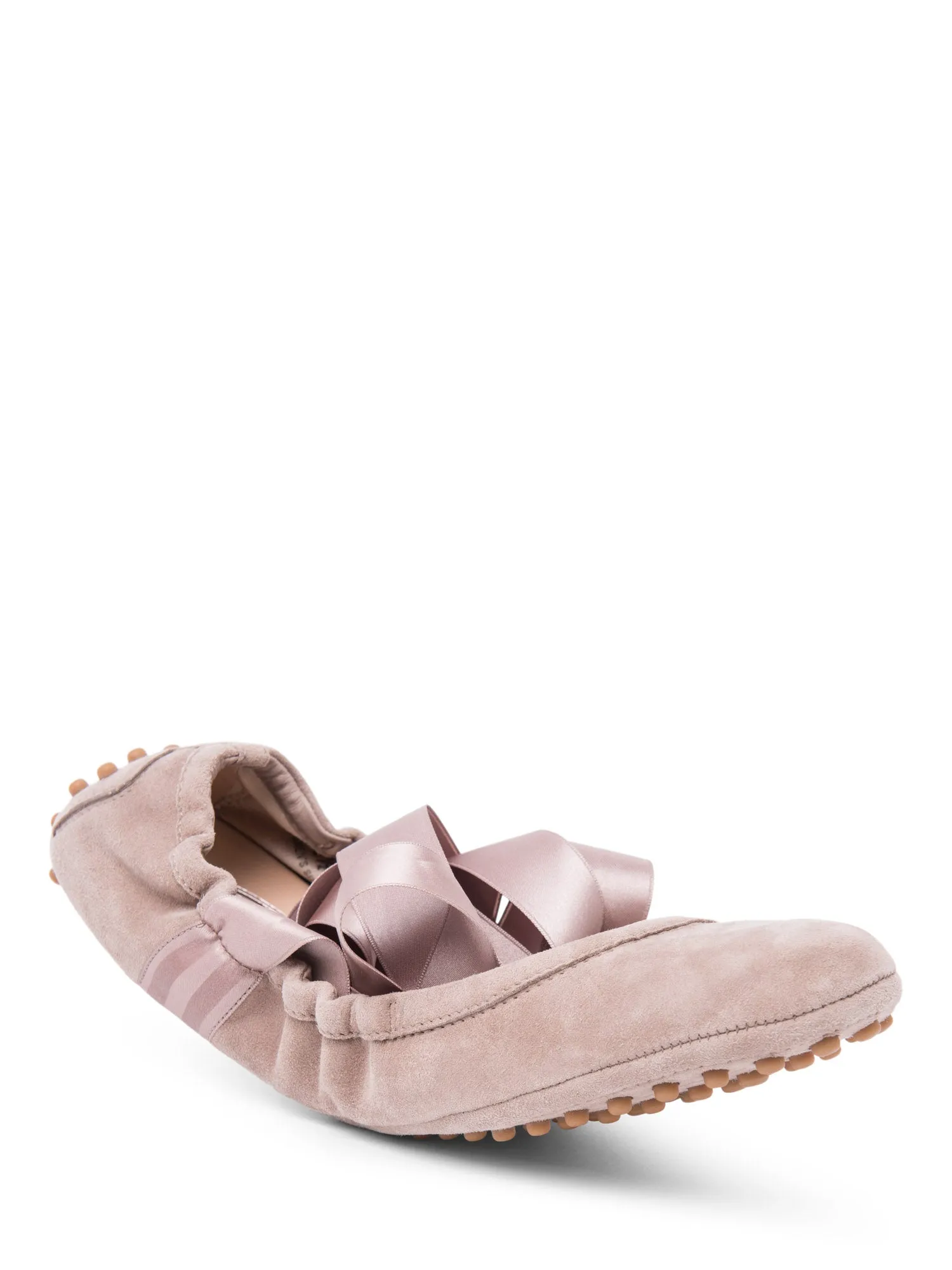 Tod`s Suede Ballet Flats with Ribbons Taupe