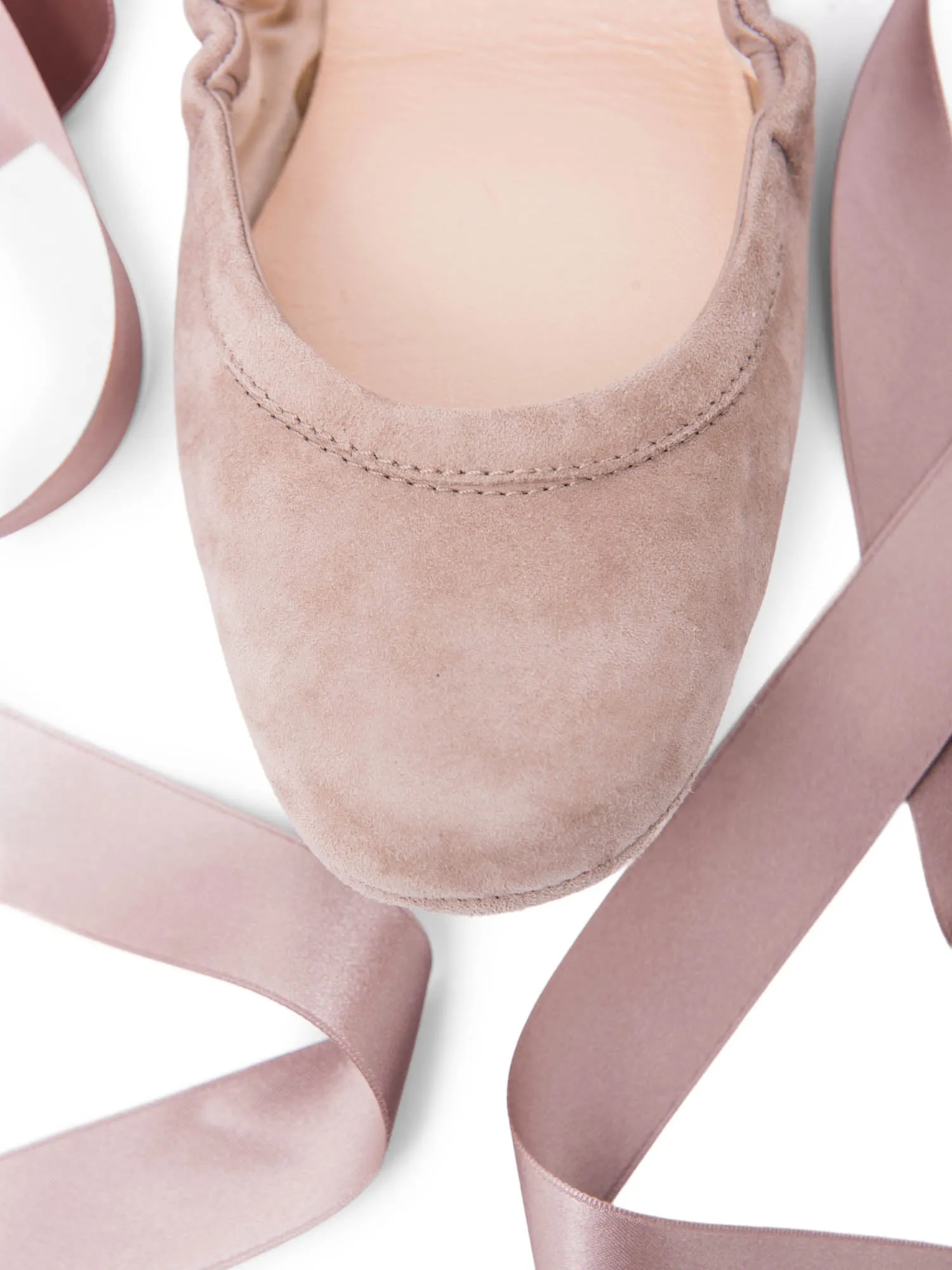 Tod`s Suede Ballet Flats with Ribbons Taupe
