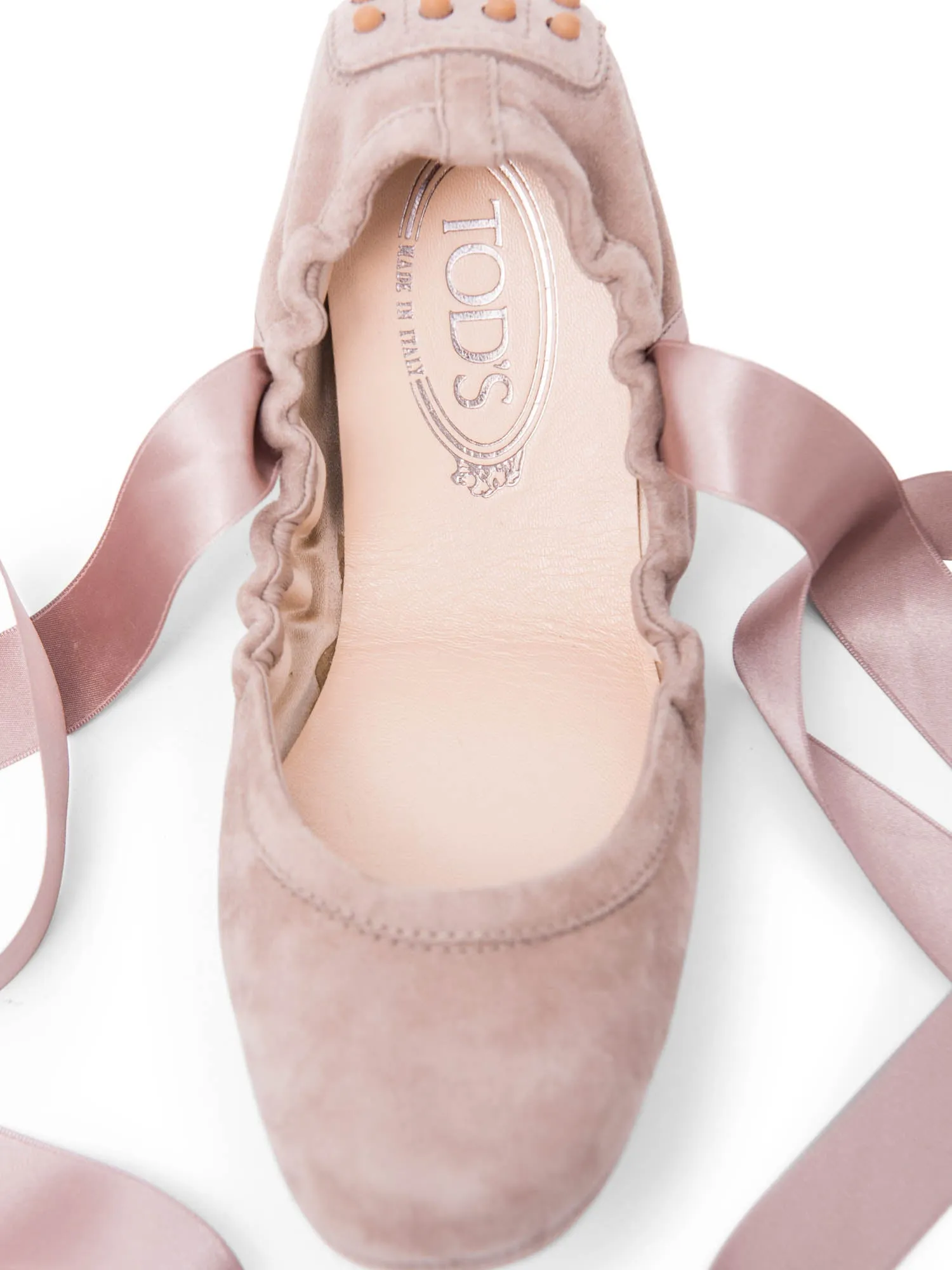 Tod`s Suede Ballet Flats with Ribbons Taupe