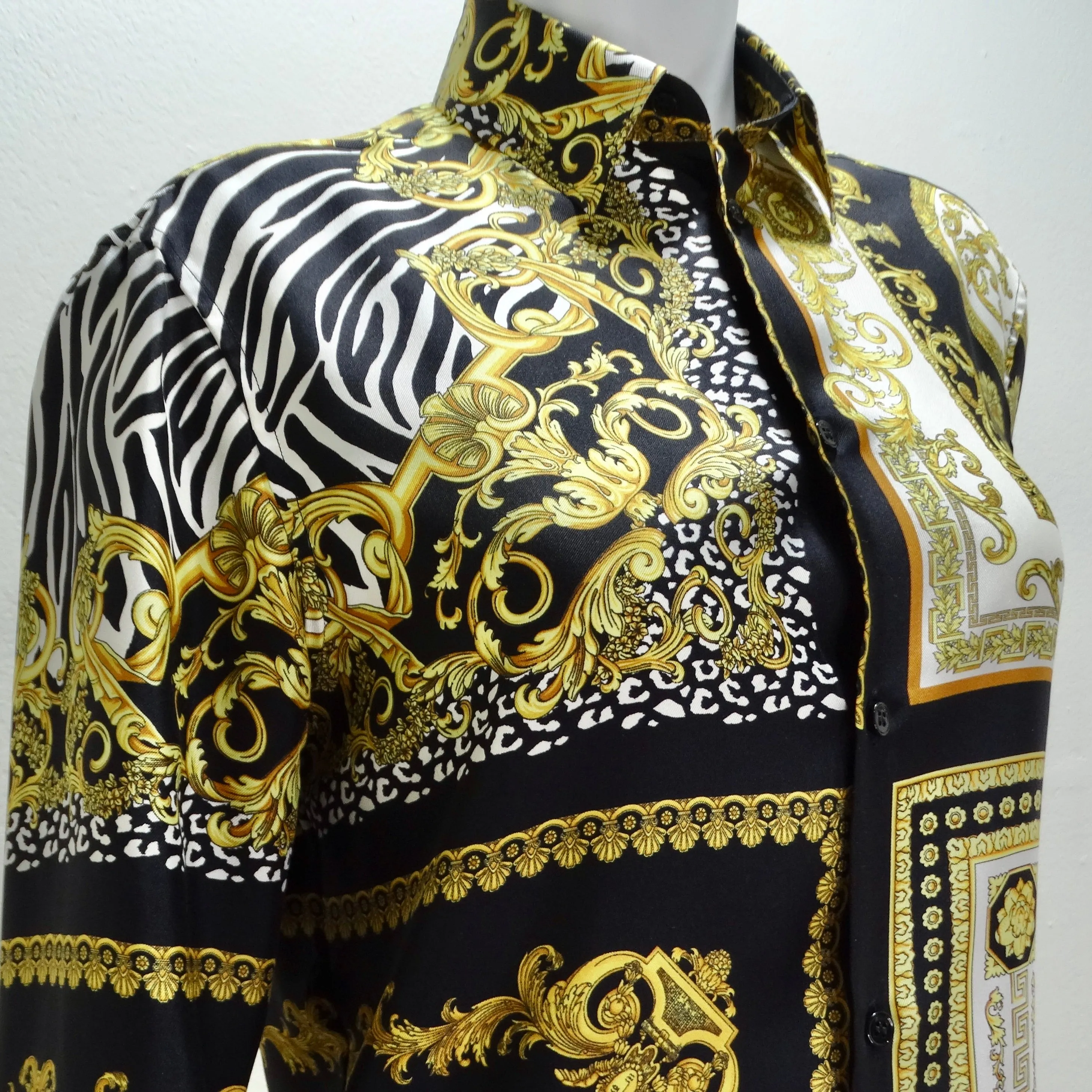 Versace Silk Baroque Button Up Shirt