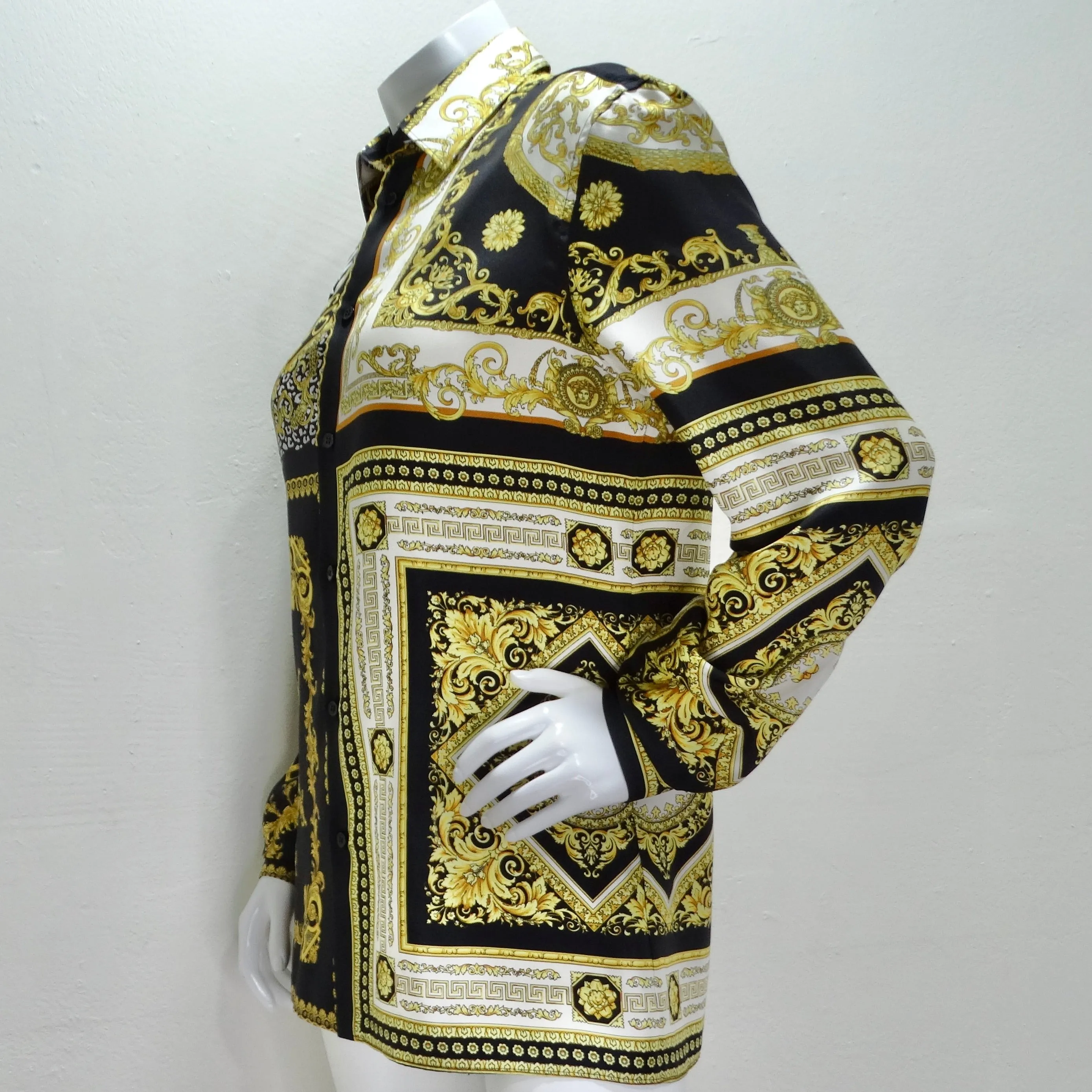Versace Silk Baroque Button Up Shirt