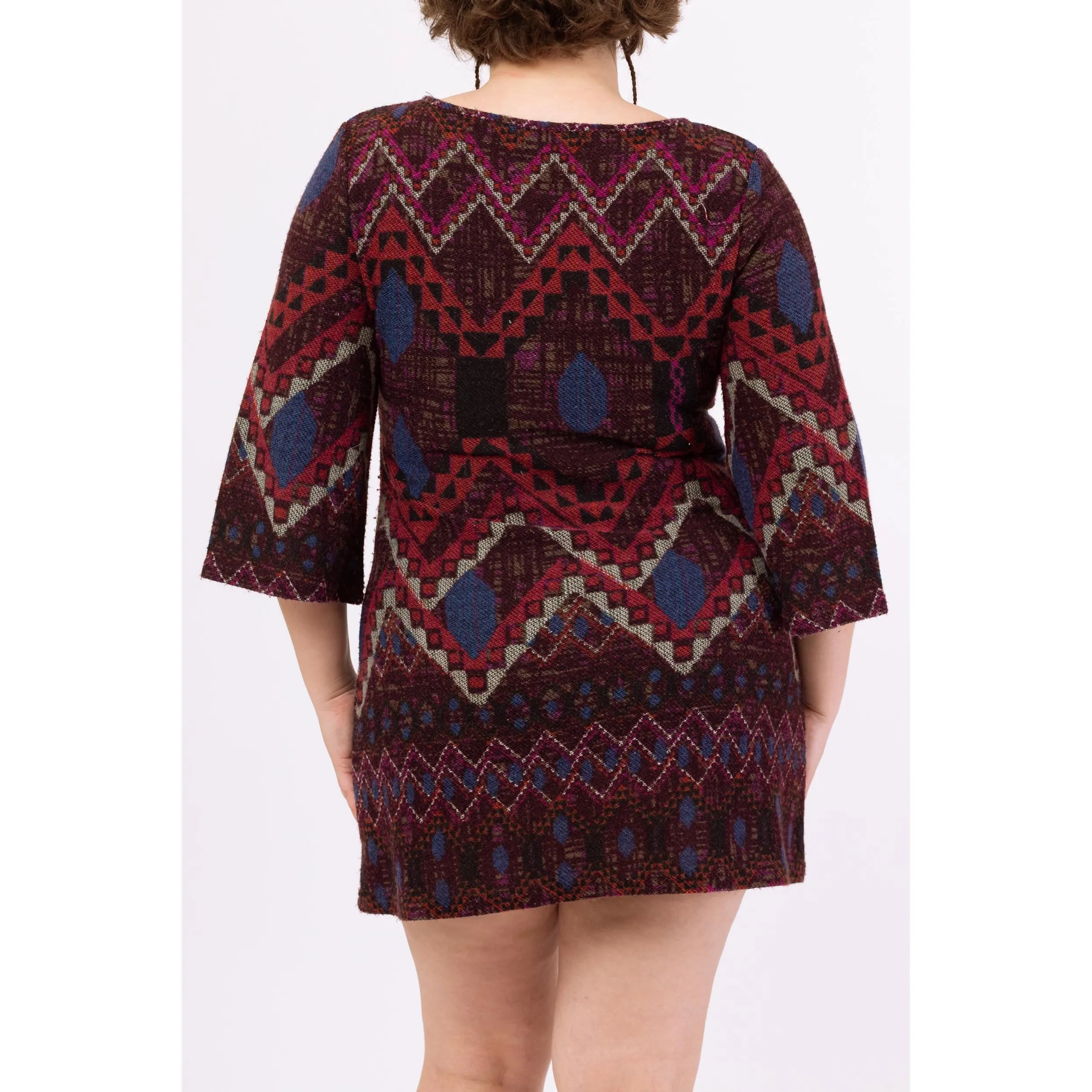 Vintage 90s Boho Southwestern Knit Mini Dress - Large