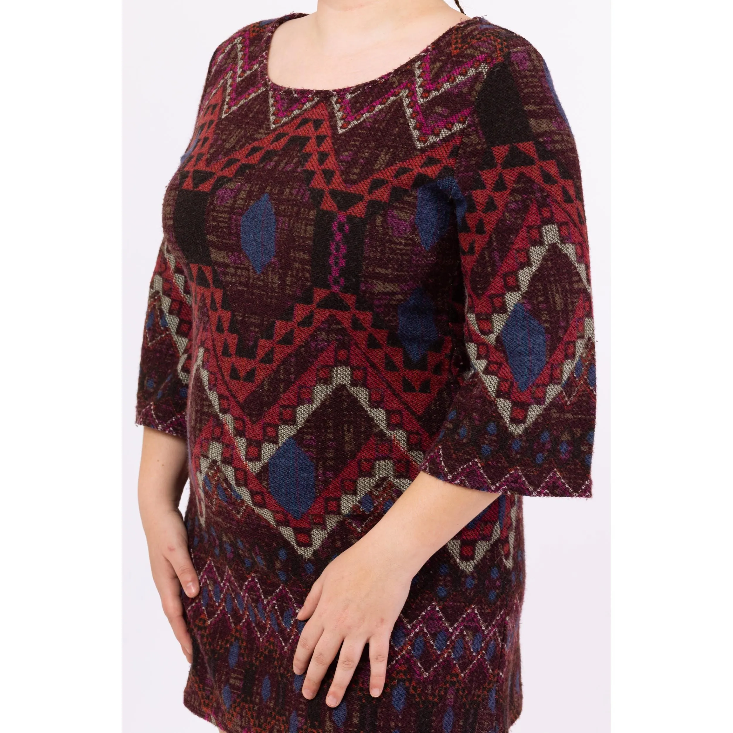 Vintage 90s Boho Southwestern Knit Mini Dress - Large