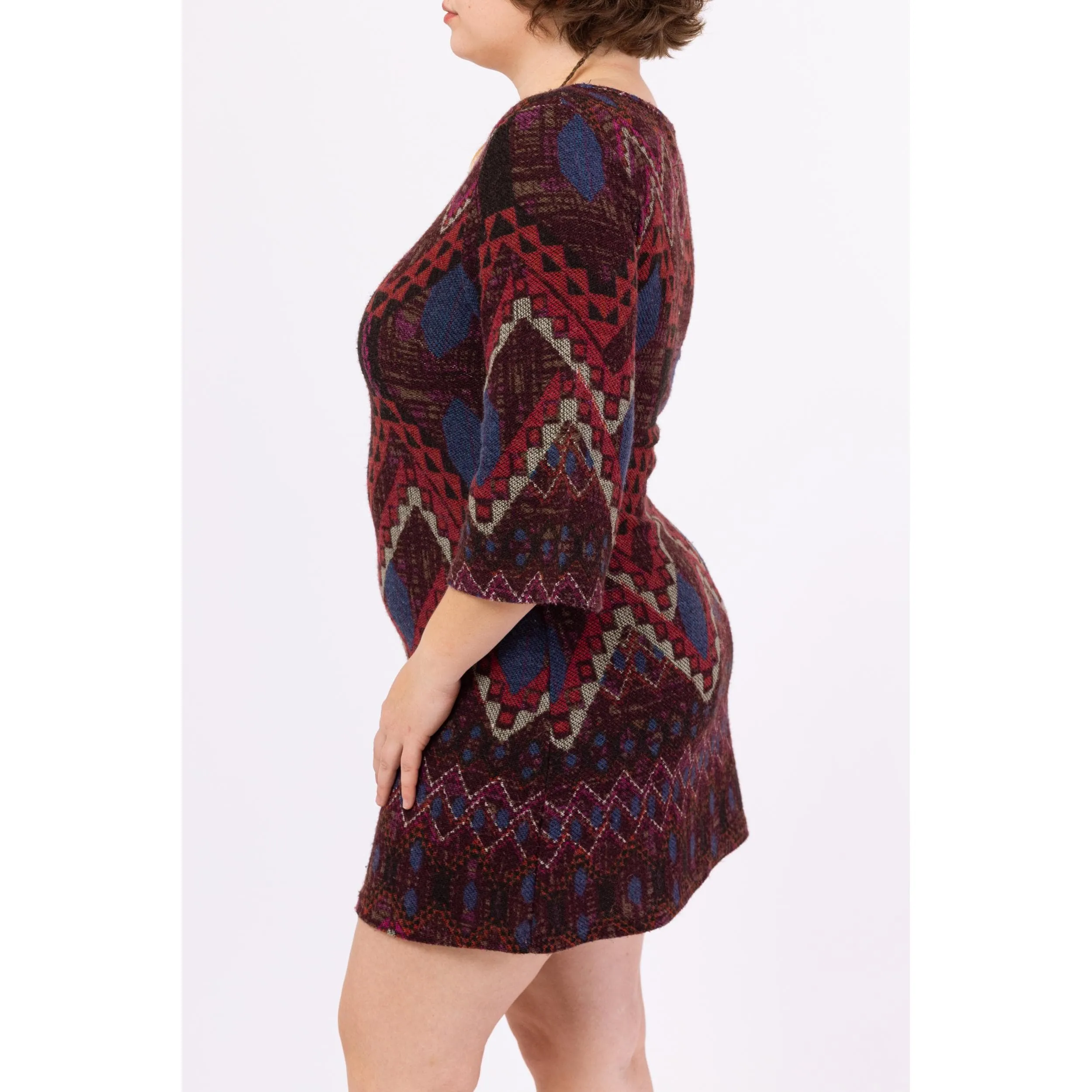 Vintage 90s Boho Southwestern Knit Mini Dress - Large