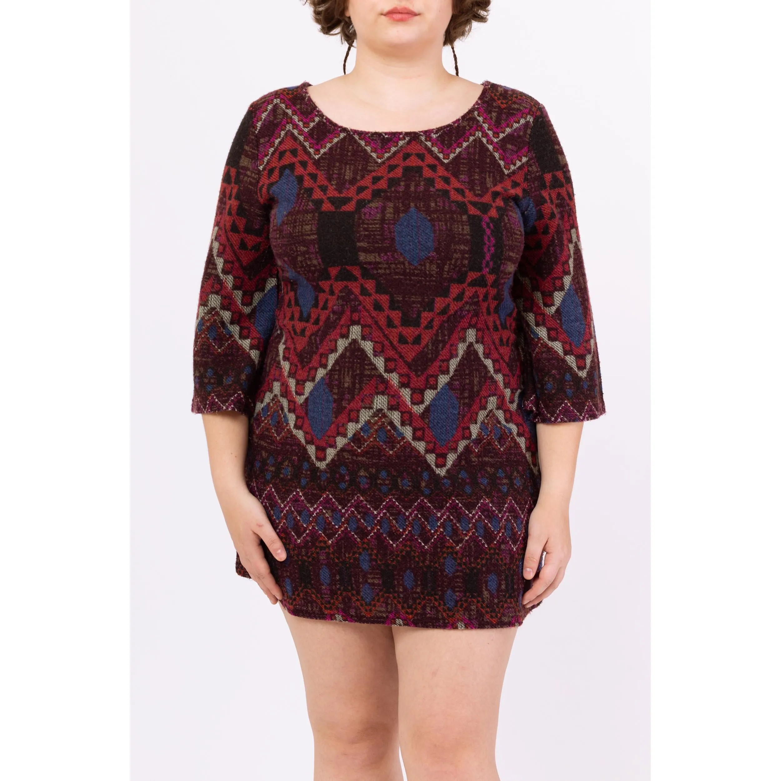 Vintage 90s Boho Southwestern Knit Mini Dress - Large