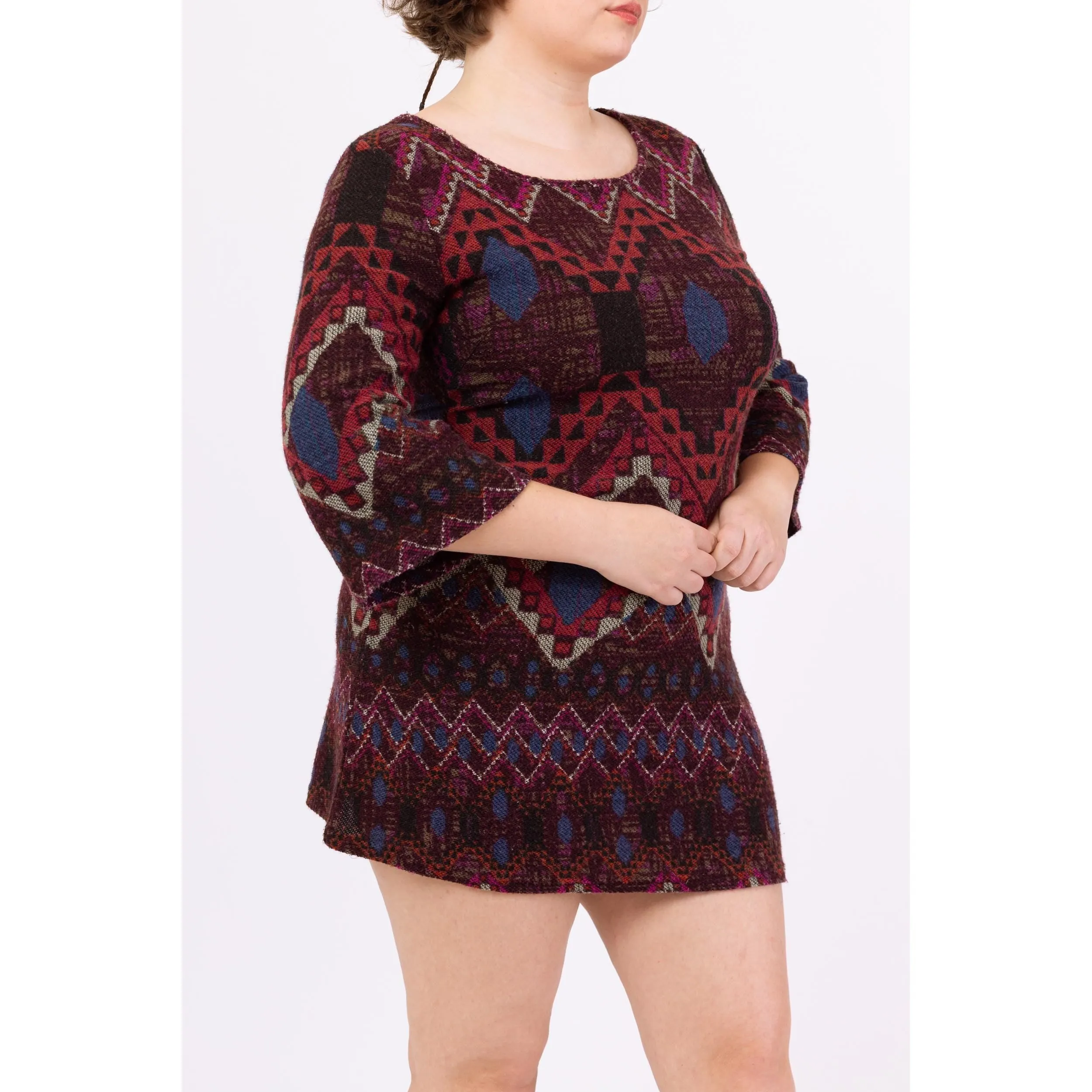 Vintage 90s Boho Southwestern Knit Mini Dress - Large