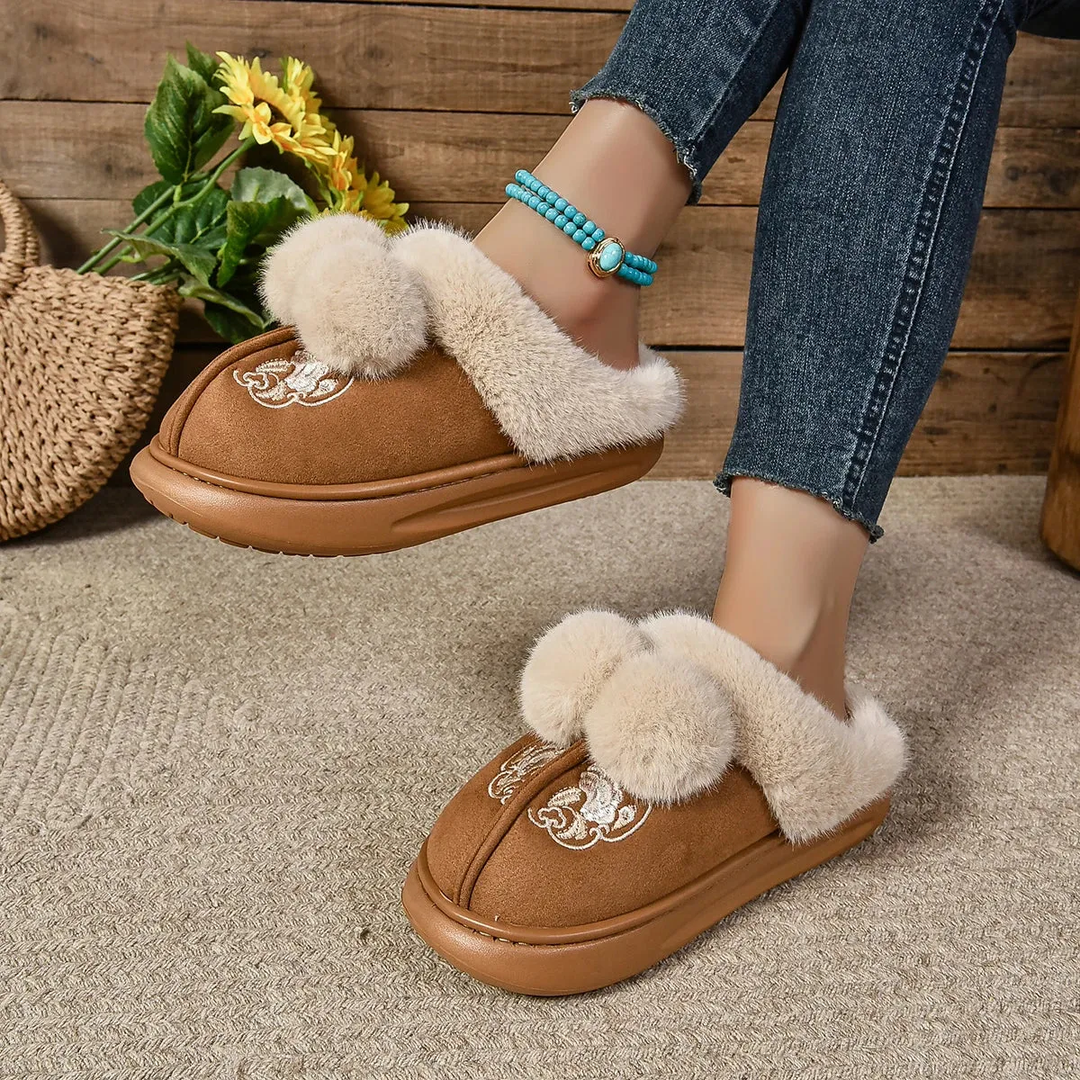 Warm Indoor Plush Platform Cute Cotton Slippers Winter Snow Boot