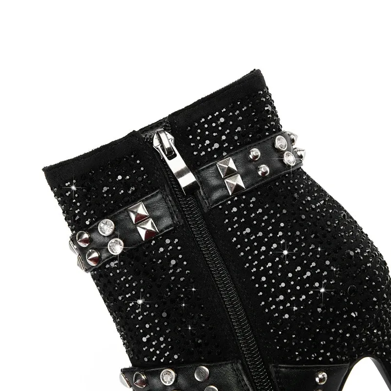 Water Diamond Belt Buckle Pointed High Heels Women's Short Boots