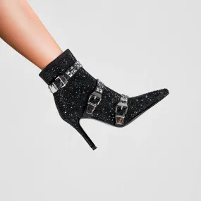 Water Diamond Belt Buckle Pointed High Heels Women's Short Boots