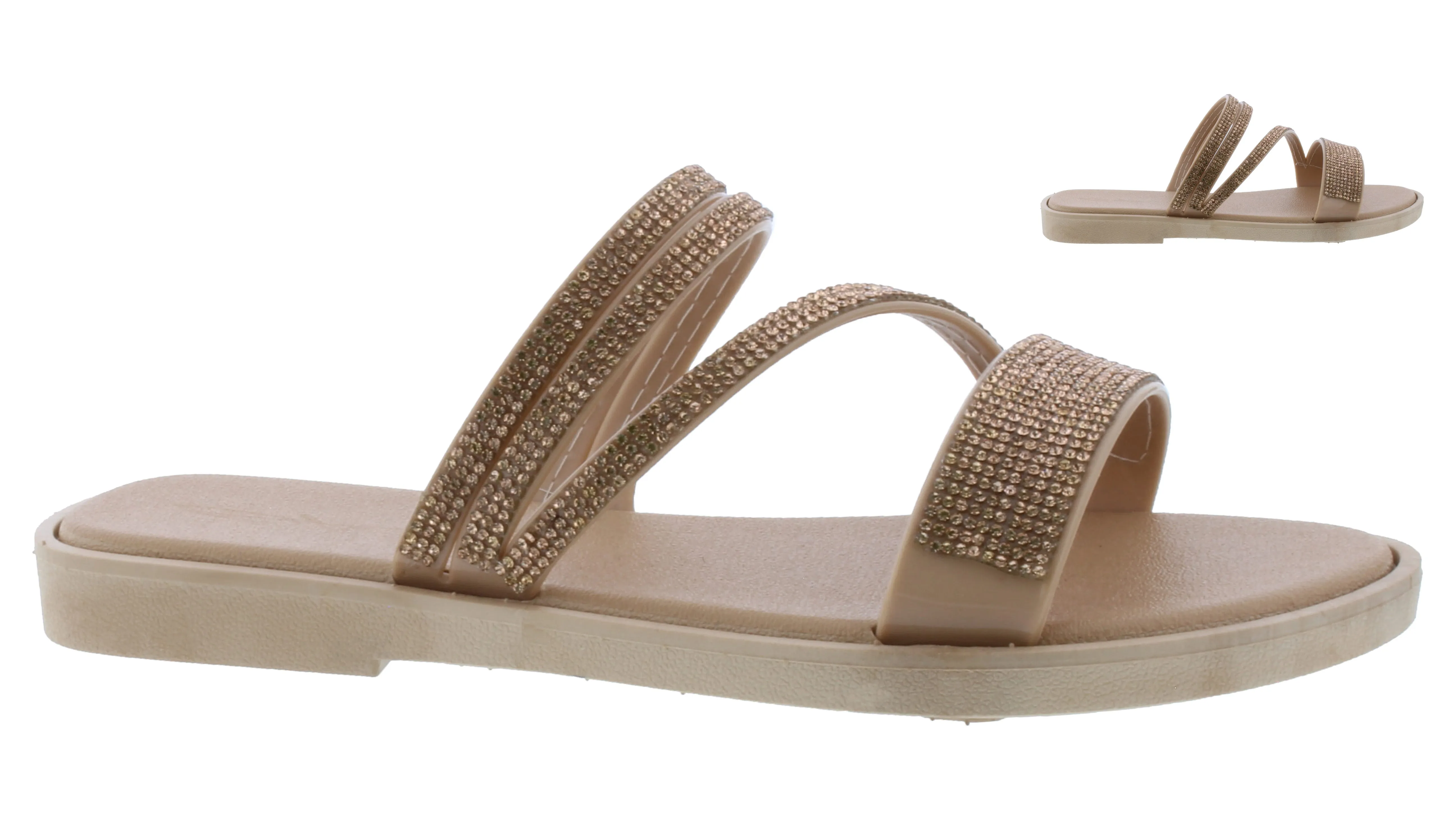 Women Strappy Rhinestone Slip On