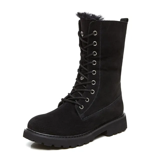 Womens Genuine Leather Plush Warm Inside Winter Snow Boots